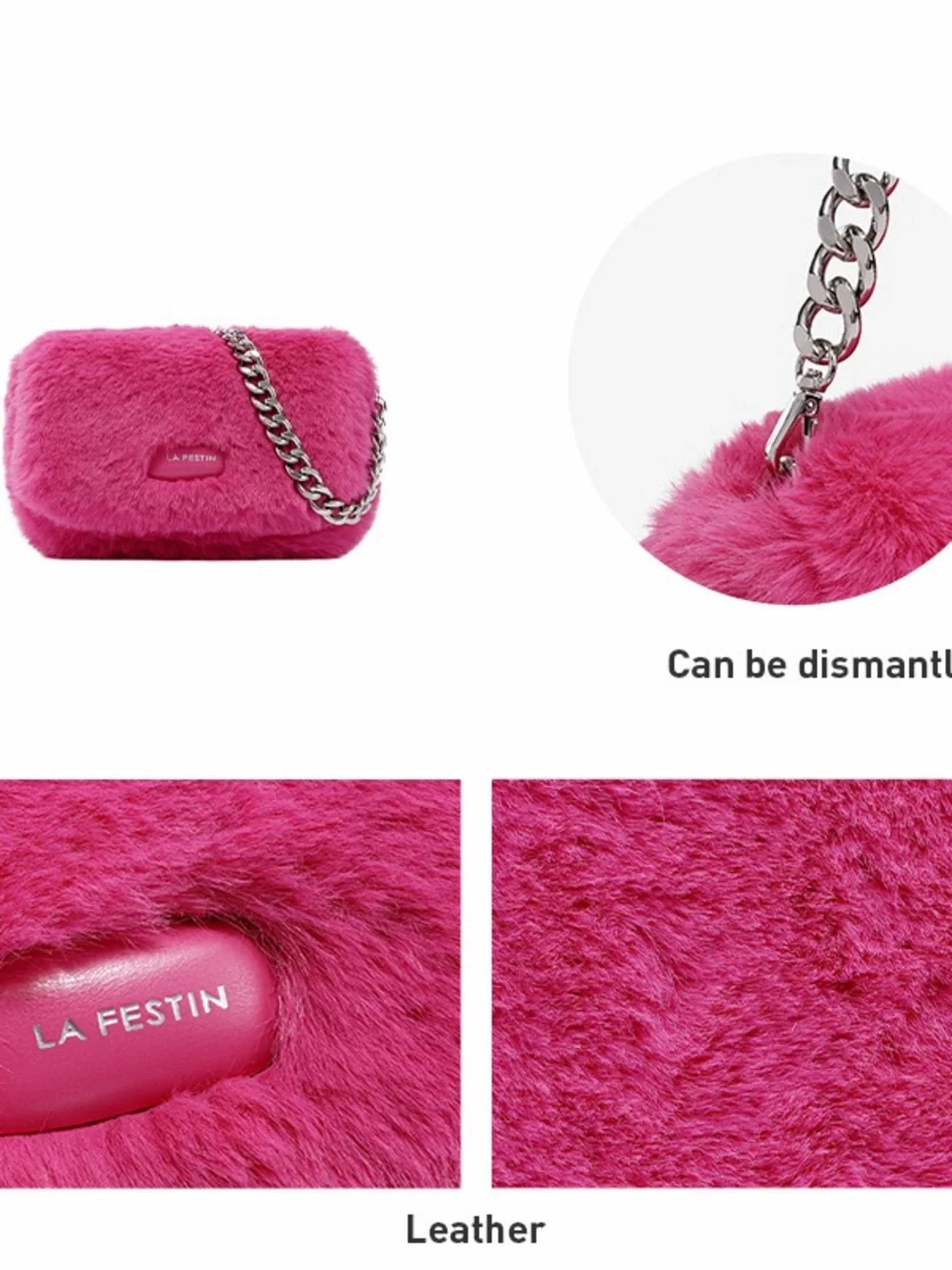 Hot Pink Faux Fur Chain Clutch